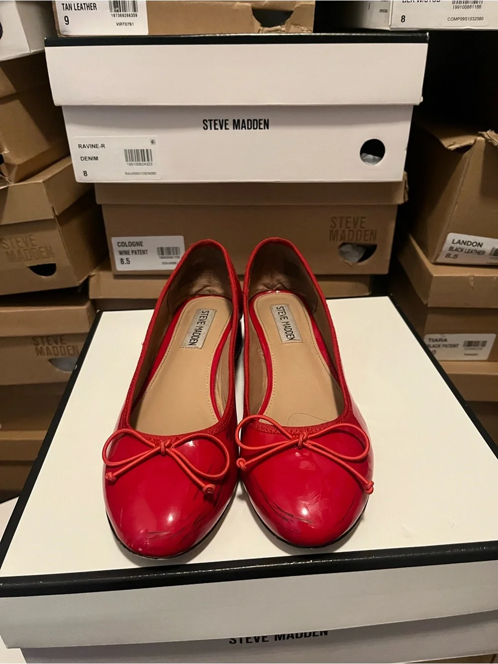 Steve Madden Red Patent Ballet Flats with Low Block Heel